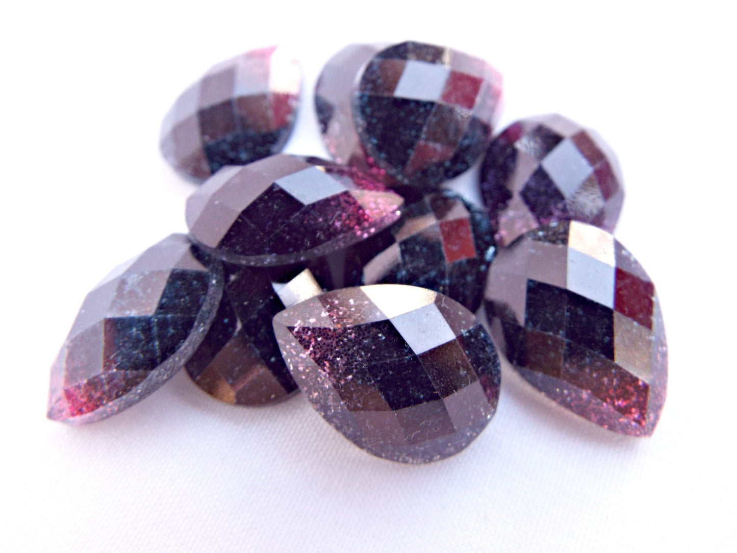 10 Purple Glitter Teardrop Faceted Cabochons for Jewellery Making and Accessories