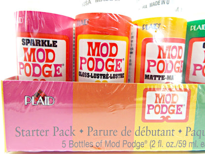 MOD PODGE Mini Starter Set, 5x 2oz Bottles, Gloss, Matte, Sparkle, Outdoor, Paper, Decoupage and Scrapbooking