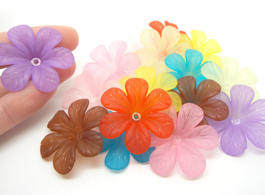 10 Large Frosted Flower Beads 33mm Lucite Style Mixed Colour Large Bead Caps